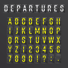 Airport Board Vector. Mechanical Timetable Information Alphabet. Aalog Font