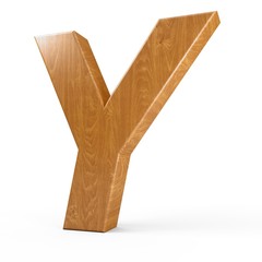 Fototapete - 3d Rendering wood material italic letter Y isolated white background