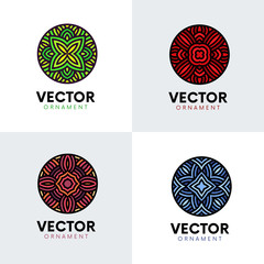 Aufkleber - Set of circle ornament logo designs. Round mandala tracery emblem signs.
