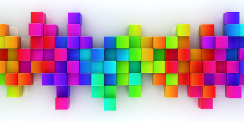 Sticker - Rainbow of colorful blocks abstract background - 3d render