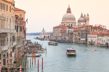 Europe, Italy, Veneto, Venice. Iconic View Of The Gran Canal From The Accademia Bridge
