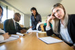 © elnariz - Bored aloof corporate female business executive passionless unexcited and unprofessional