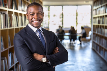 Wall Mural - Successful black male business corporate leader portrait at office workspace meeting