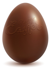 Wall Mural - Happy easter. Brown chocolate egg on white background