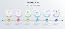 Business Infographics Template 6 Data With Circle. Can Be Used For Workflow Layout, Diagram, Number Options,  Web Design, Presentations