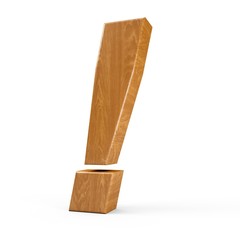 Fototapete - 3d Rendering wood material Exclamation italic symbol ! isolated white background
