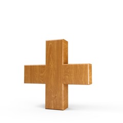 Fototapete - 3d Rendering wood material Plus italic symbol + isolated white background