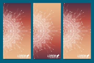 Poster - Modern set of vector flyers. Geometric abstract presentation. Molecule and communication background for medicine, science, technology, chemistry. Cybernetic dots. Lines plexus. Card surface.
