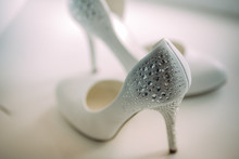 White Wedding Shoes With Rhinestones
