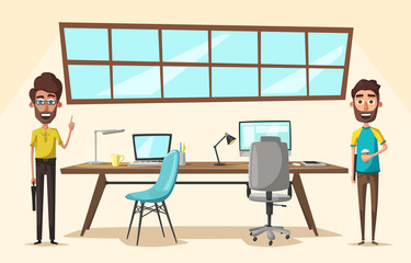 Wall Mural - Modern workplace. Creative character. Office work. Cartoon vector illustration