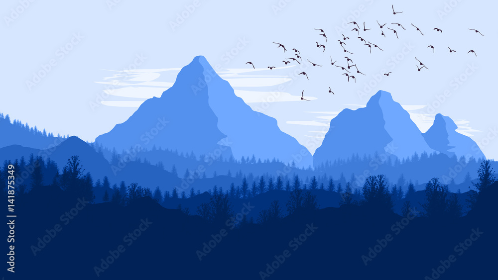 Mountain Landscape Illustration - obrazy, fototapety, plakaty 