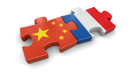 Poster - China and France puzzle from flags. Image with clipping path