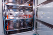 Reprogenetics research in the laboratory, Analyzes in containers in incubator. Selective focus