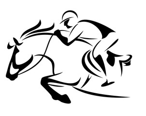 show jumping emblem - black and white vector outline of horse and jockey