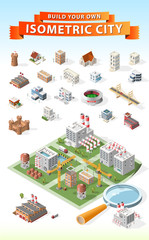 Set of Isolated High Quality Isometric City Elements on White Background
