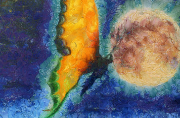 Aufkleber - Radiant butterfly with the Moon, detail from original painting and graphic effect.