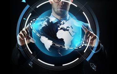 Sticker - close up of businessman with earth projection