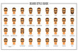 Beard styles guide. Facial hair types vector illustration. Mustache and beard with a guy model face collection set. Vector poster design. Facial stylish hairstyle variations on white background.