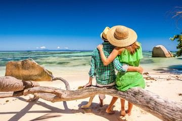 Couple on a beach at Seychelles