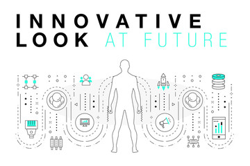 Fototapete - Trendy Innovation systems layouts in polygonal contour line composition, future analysis and technology operations. Made in awesome geometry style with linear pictogram of future for web design.