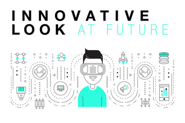 Poster - Trendy Innovation systems layouts in polygonal contour line composition, future analysis and technology operations. Made in awesome geometry style with linear pictogram of future for web design.