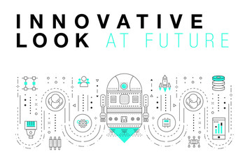 Poster - Trendy Innovation systems layouts in polygonal contour line composition, future analysis and technology operations. Made in awesome geometry style with linear pictogram of future for web design.