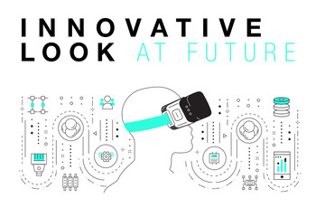 Poster - Trendy Innovation systems layouts in polygonal contour line composition, future analysis and technology operations. Made in awesome geometry style with linear pictogram of future for web design.