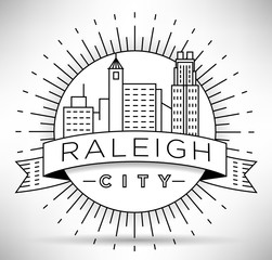 Sticker - Minimal Raleigh Linear City Skyline with Typographic Design