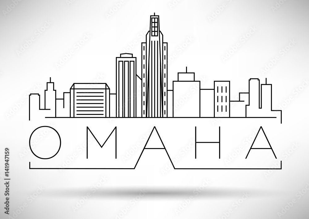 Minimal Omaha Linear City Skyline with Typographic Design - obrazy, fototapety, plakaty 