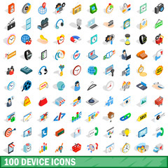 Poster - 100 device icons set, isometric 3d style