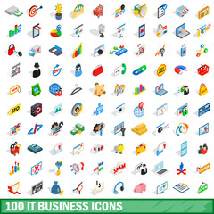 Poster - 100 it business icons set, isometric 3d style