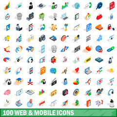 Poster - 100 web and mobile icons set, isometric 3d style