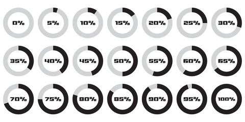 Poster - Set of circle percentage diagrams for infographics, 0 5 10 15 20 25 30 35 40 45 50 55 60 65 70 75 80 85 90 95 100 percent