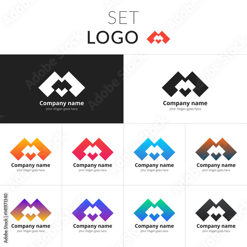 Letter M Logo Set Double Icon M With Colorful Gradient Background