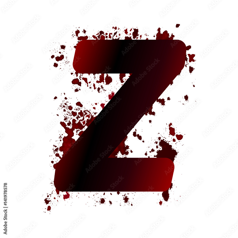 Dirty bloody letter Z with spots. Grunge alphabet. Scary