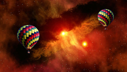 Wall Mural - hot air balloon outer space star planet fairy tale stunning surreal fantasy landscape. elements of t