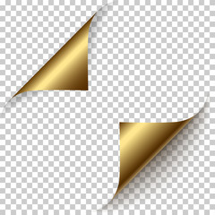 Leinwandbilder - Vector realistic golden foil paper corners set with soft shadow on transparent background. 3D page corner curled. Blank sheet of paper. Design element.