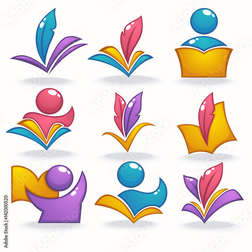 Fotografía bright glossy and shine book, reading, education, icons, symbols and logo