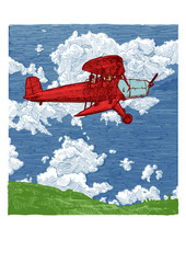 Wall Mural - Vector color drawing of airplane stylized as engraving