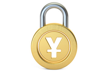Poster - yen or yuan padlock, 3d rendering