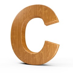 Fototapete - 3d Rendering wood material letter C isolated white background