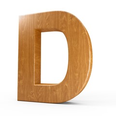 Fototapete - 3d Rendering wood material letter D isolated white background