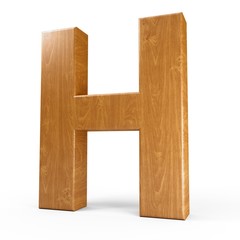 Fototapete - 3d Rendering wood material letter H isolated white background