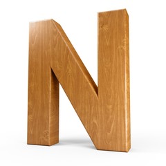 Fototapete - 3d Rendering wood material letter N isolated white background