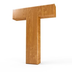 Fototapete - 3d Rendering wood material letter T isolated white background