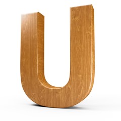 Fototapete - 3d Rendering wood material letter U isolated white background