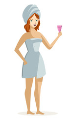 Wall Mural - woman holding a menstrual cup after a shower