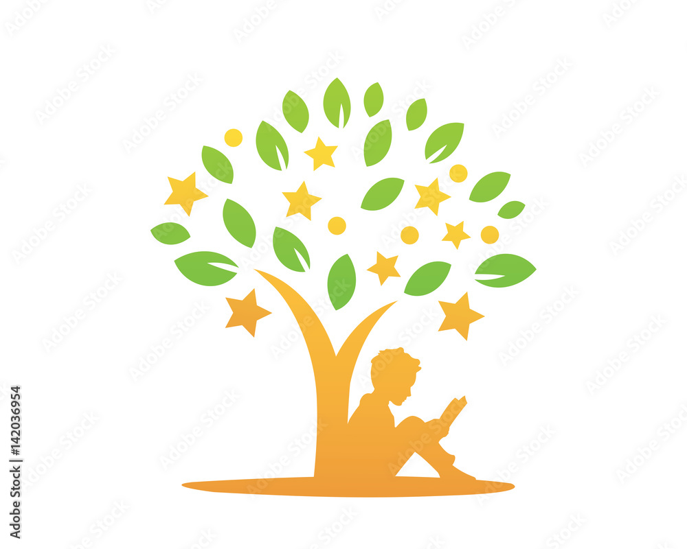 Modern Book Lover Logo - Children Reading Under The Tree Stock Vector |  Adobe Stock, image size:1000x800