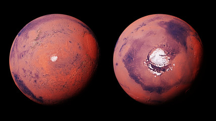 Wall Mural - mars with the red planet's north and south polar ice cap, isolated on white backgroun