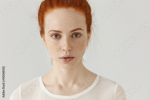 Close Up Shot Of Beautiful Young Redhead European Female With